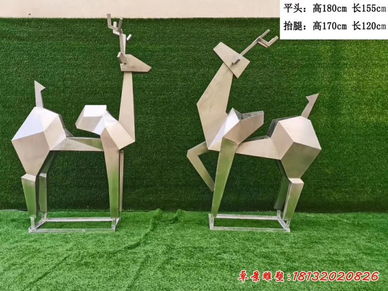 不锈钢抽象几何鹿雕塑5