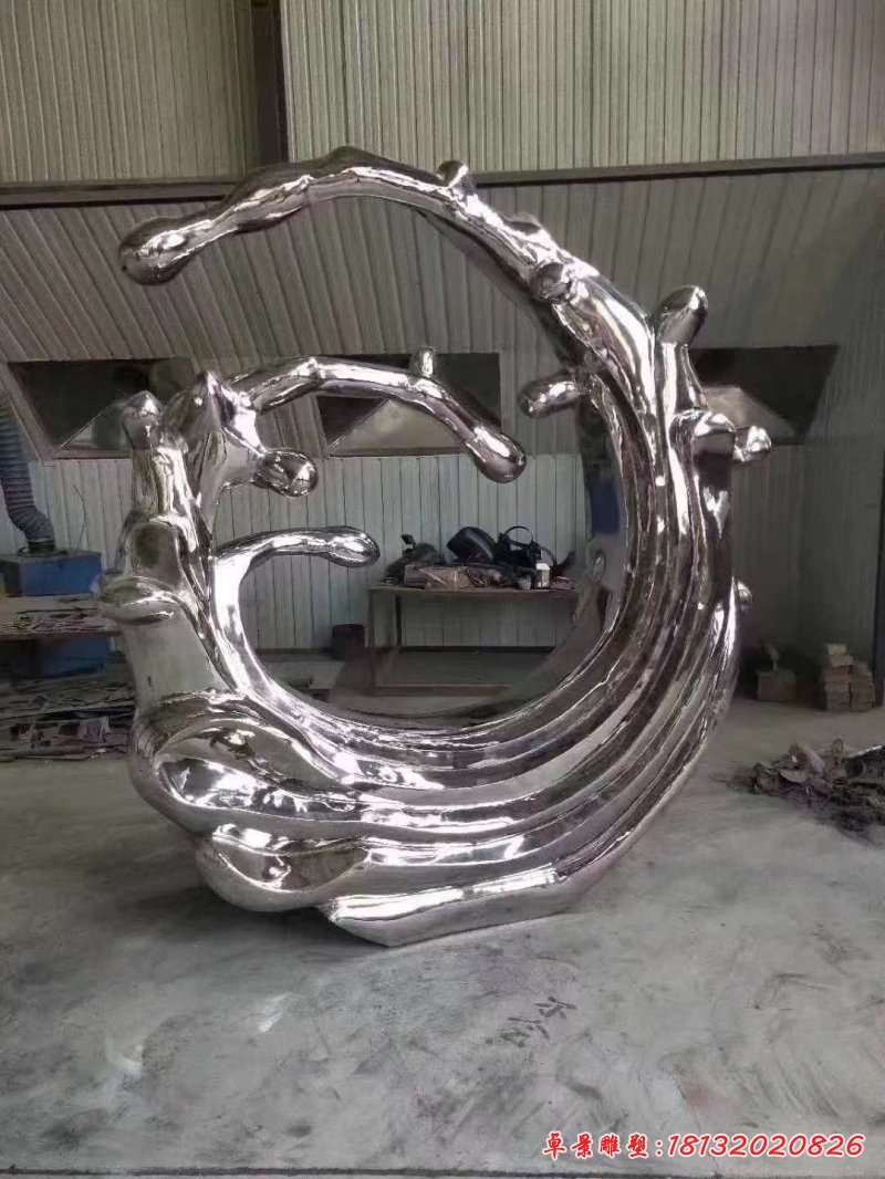 不锈钢抽象镜面海浪浪花雕塑2