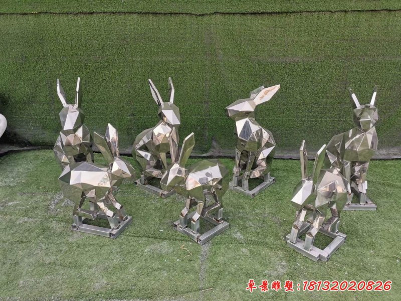 不锈钢抽象几何兔子雕塑