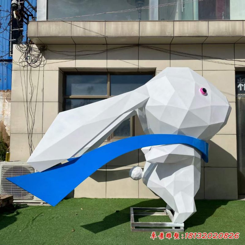 不锈钢几何兔子雕塑 (2)
