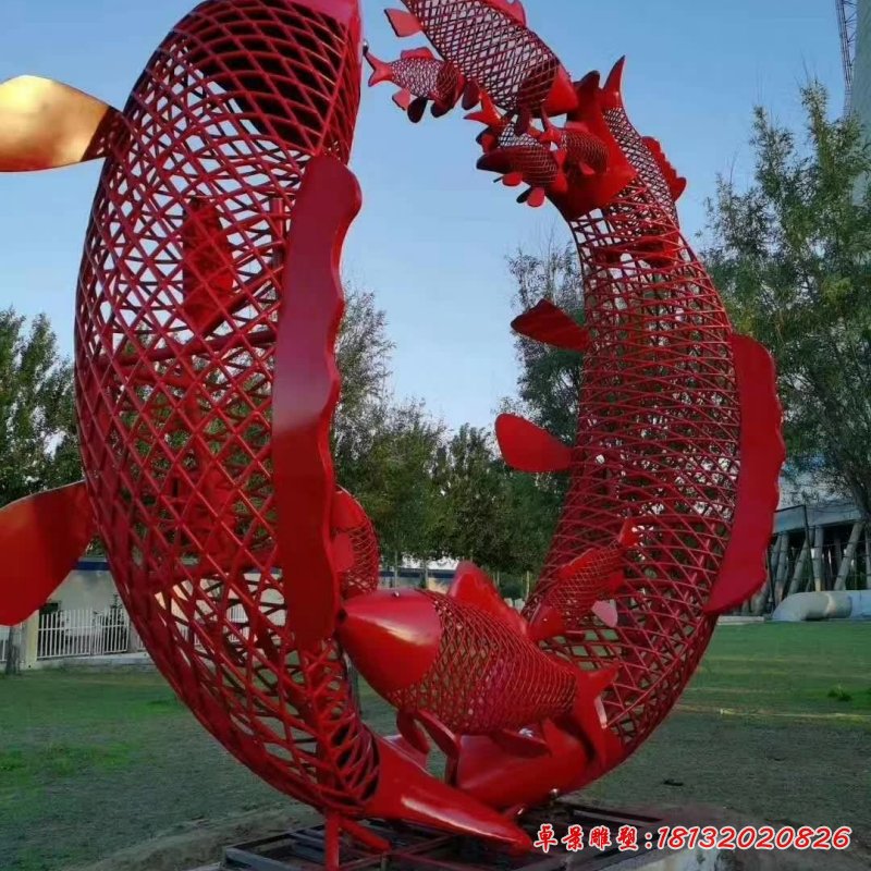 不锈钢镂空圆环鱼雕塑 (4)