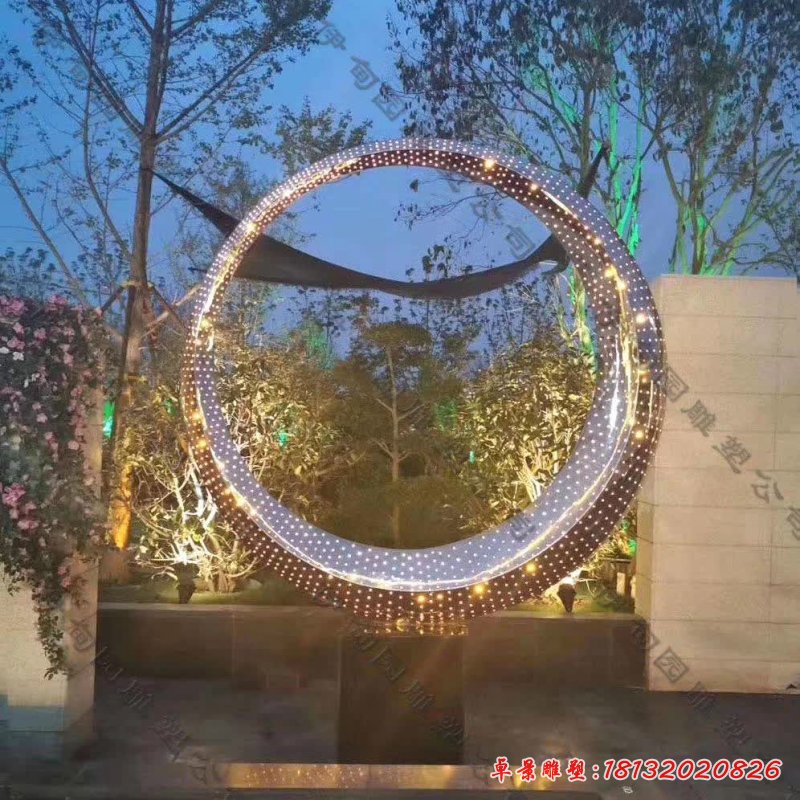 酒店发光圆环不锈钢雕塑 (1)