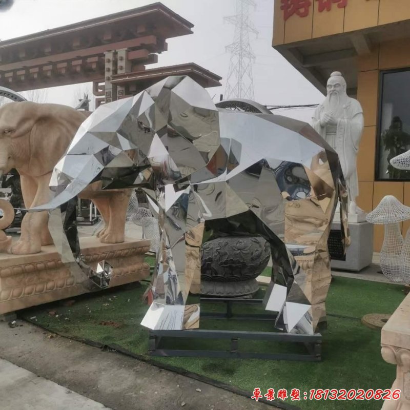 不锈钢镜面几何大象雕塑 (2)
