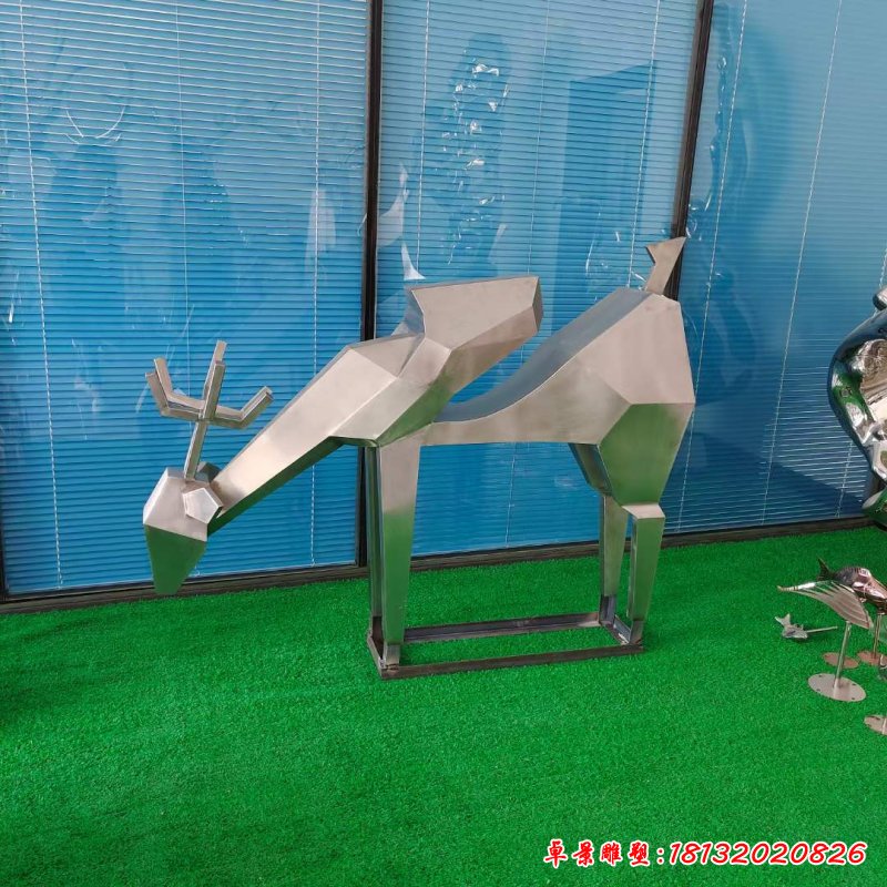 不锈钢抽象几何鹿雕塑 (10)