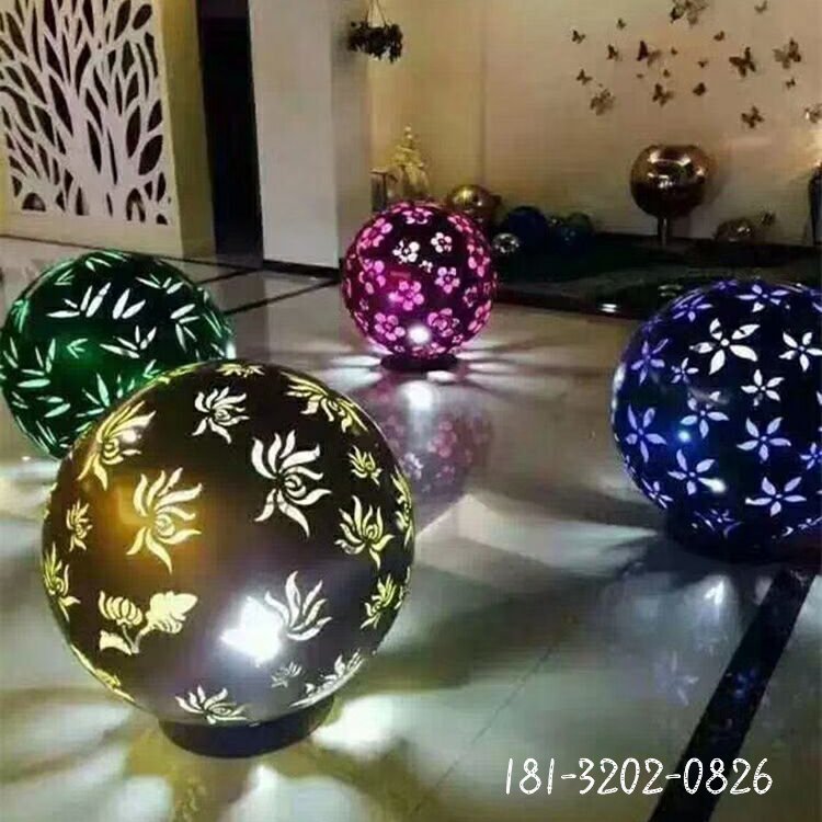 不锈钢发光镂空球雕塑 (1)