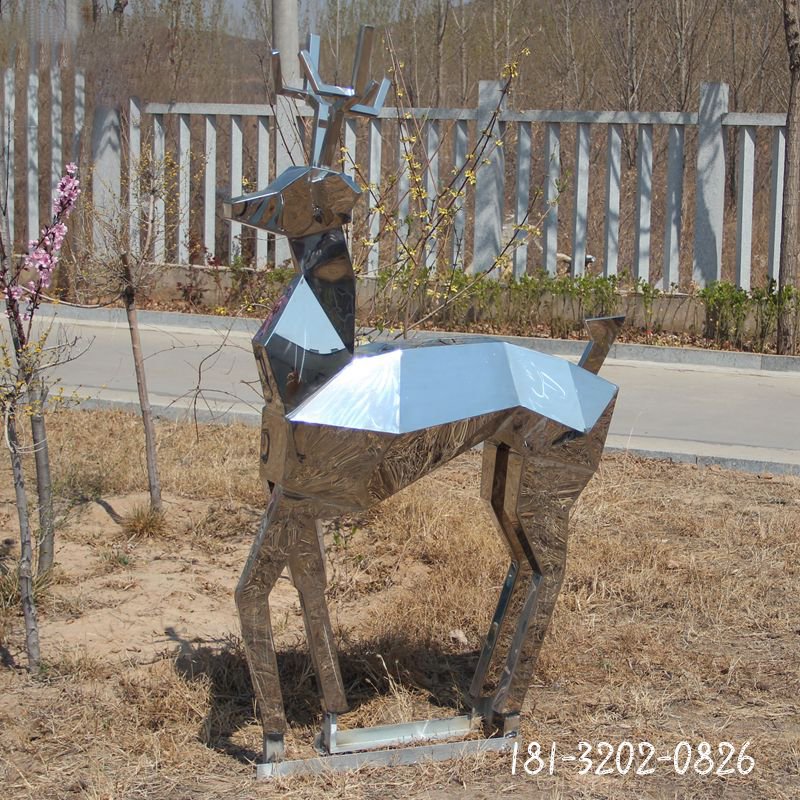 不锈钢抽象几何小鹿雕塑 (8)