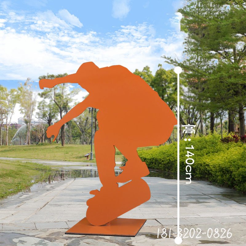 人物不锈钢滑板运动剪影抽象人物雕塑 (5)