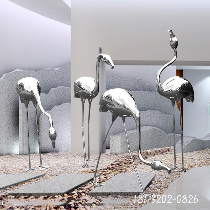 不锈钢抽象火烈鸟镜面雕塑