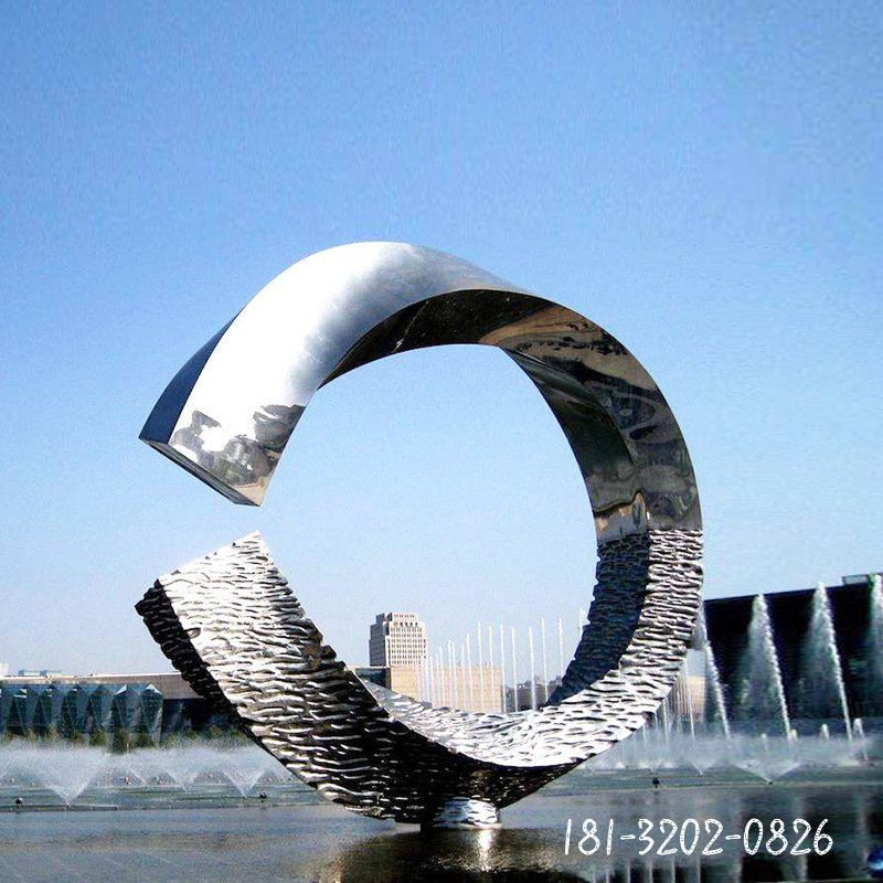 不锈钢抽象圆环水景雕塑