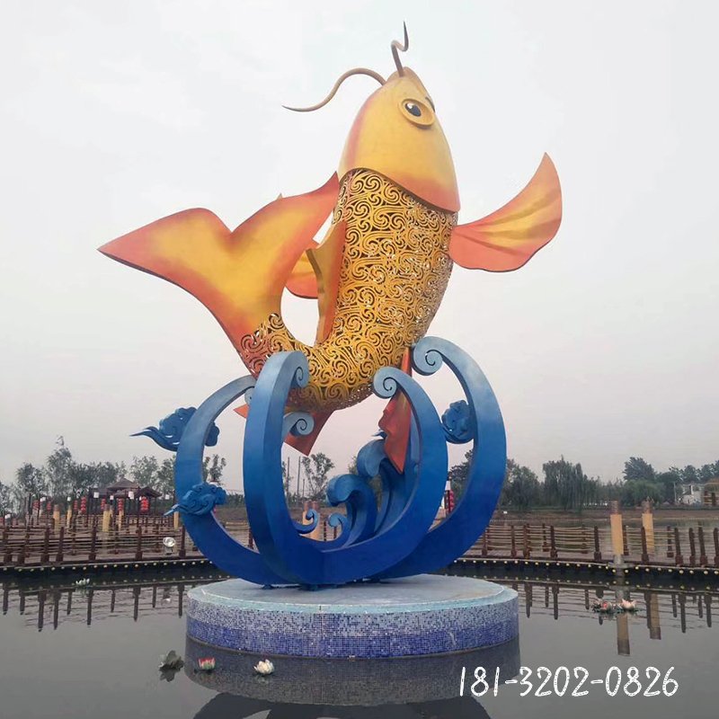 不锈钢大型鱼跃龙门雕塑