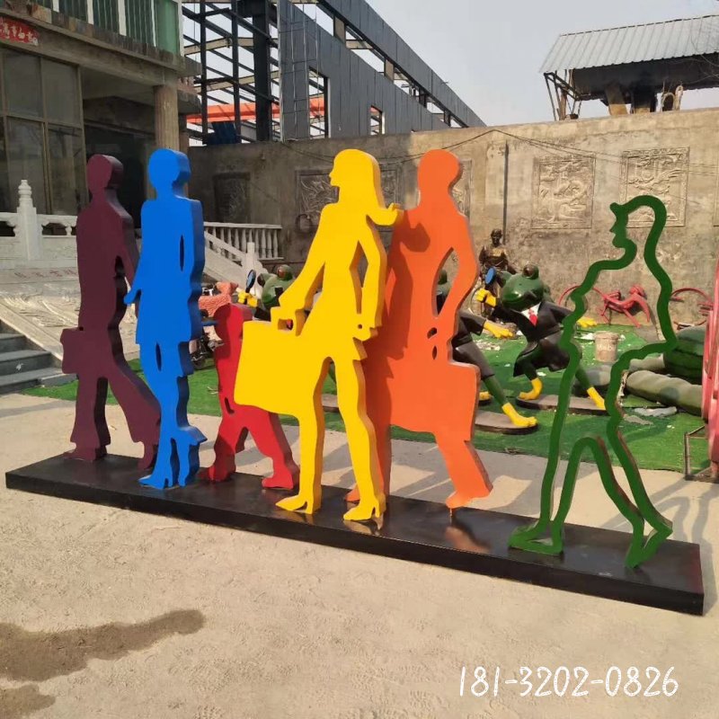 不锈钢剪影逛街人物雕塑