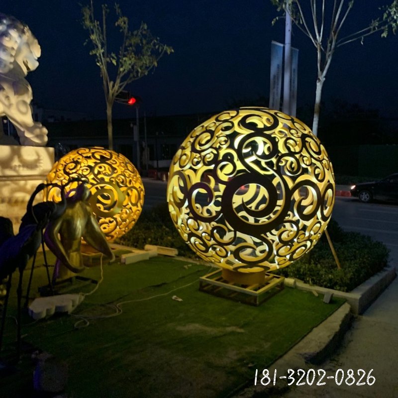 不锈钢发光镂空球景观雕塑[2]