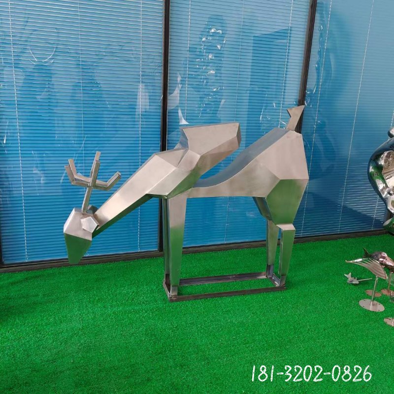 不锈钢抽象几何鹿雕塑 (10)