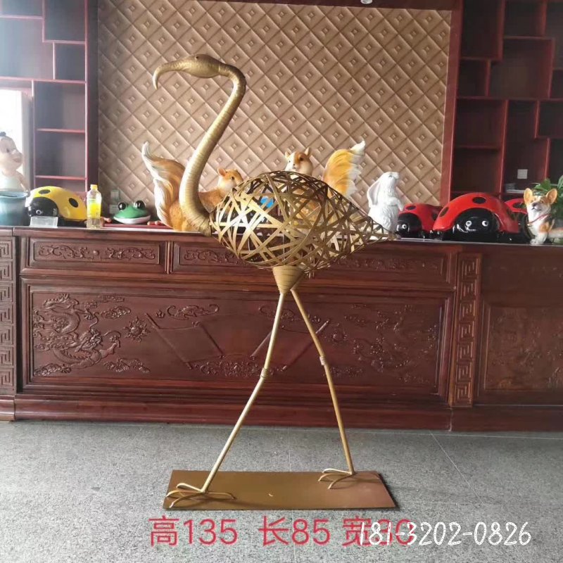 动物不锈钢编织火烈鸟雕塑 (4)