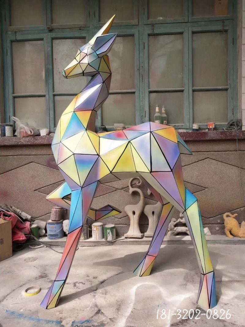 不锈钢切面鹿动物雕塑 (5)