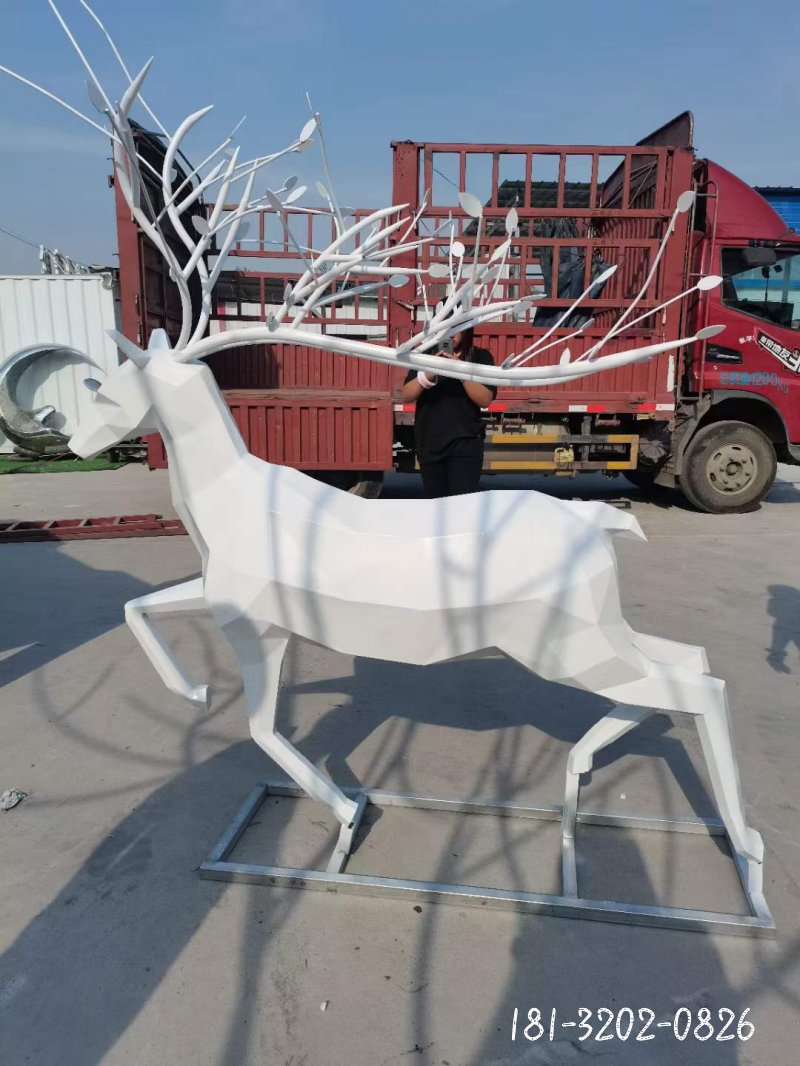 不锈钢奔鹿动物雕塑 (2)