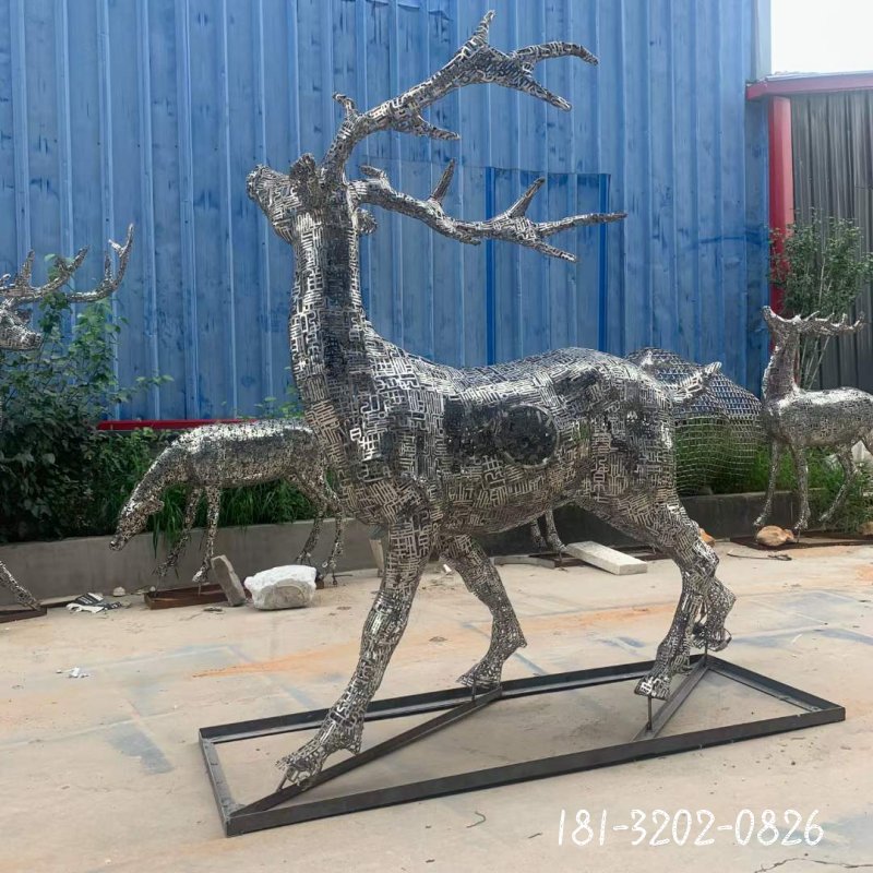 不锈钢镂空汉字鹿雕塑 (5)