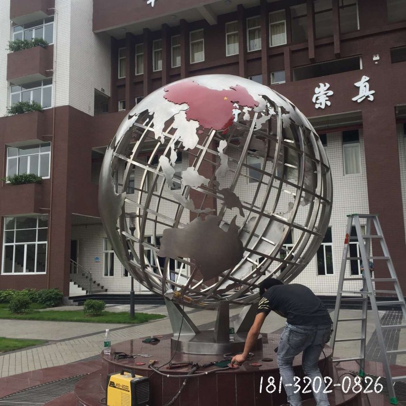 不锈钢地球仪雕塑,不锈钢地球雕塑,校园不锈钢雕塑 (2)