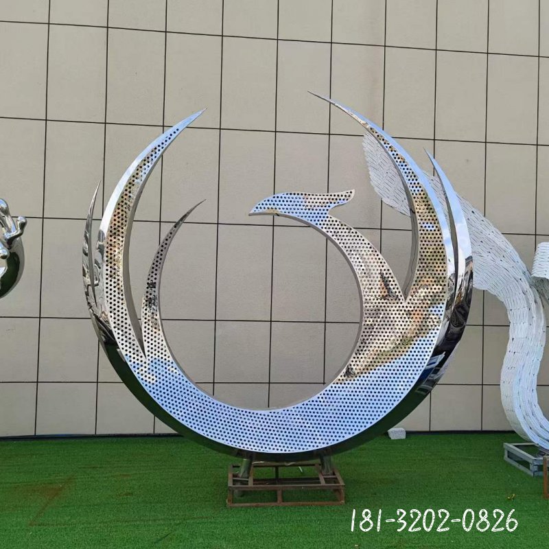 不锈钢抽象凤凰月亮雕塑 (4)