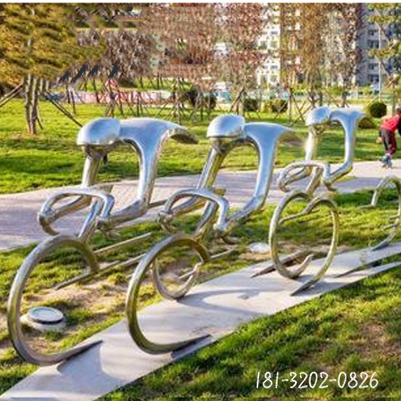 不锈钢镜面抽象骑自行车人物雕塑