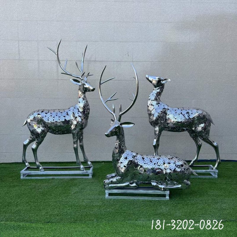 动物不锈钢镂空花朵造型鹿雕塑