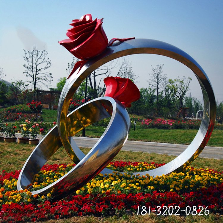 不锈钢玫瑰戒指雕塑，公园景观不锈钢雕塑