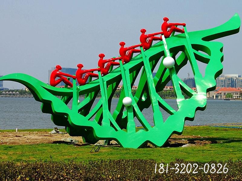 不锈钢抽象划船人物雕塑海边景观不锈钢