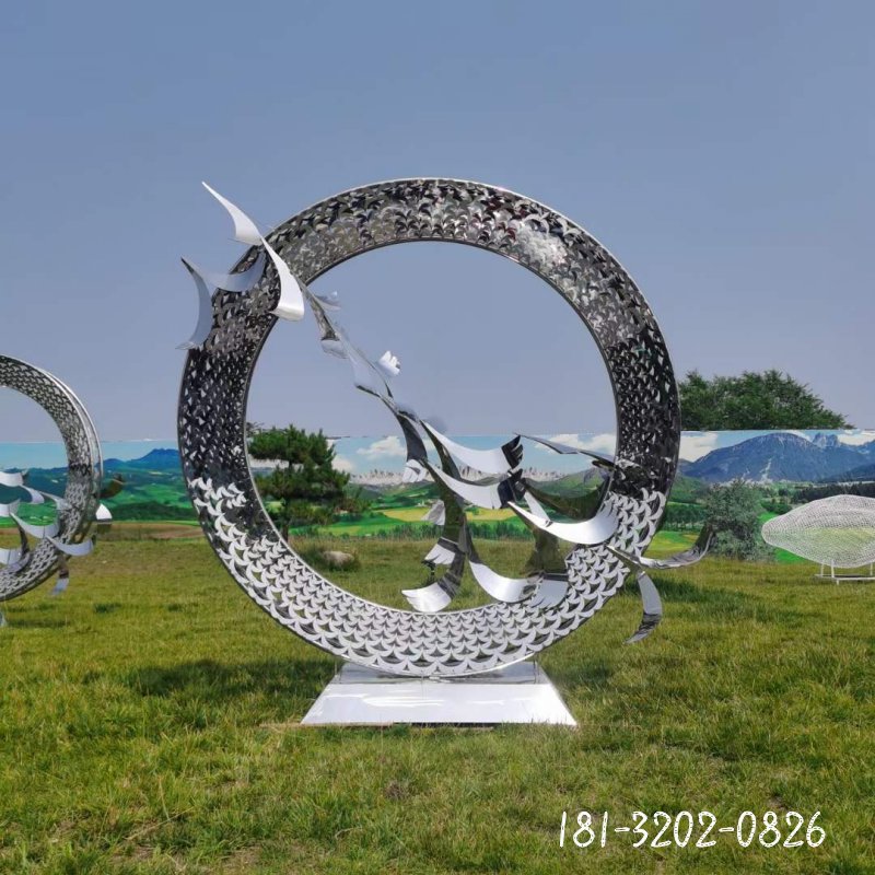 不锈钢抽象圆环大雁雕塑 (1)