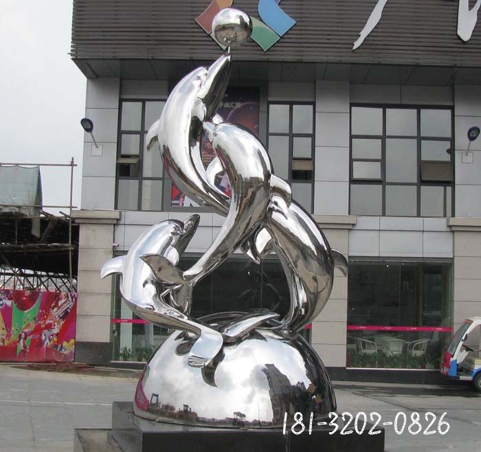三个海豚雕塑不锈钢动物雕塑 (2)[1]