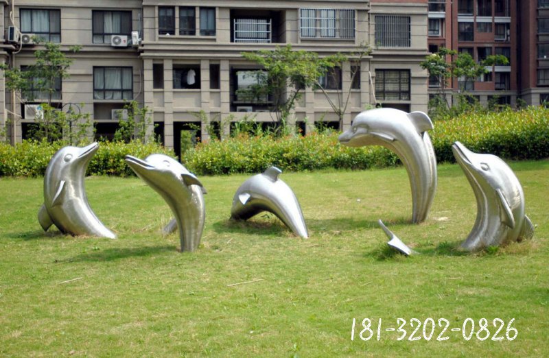 草地海豚雕塑不锈钢动物雕塑[1]