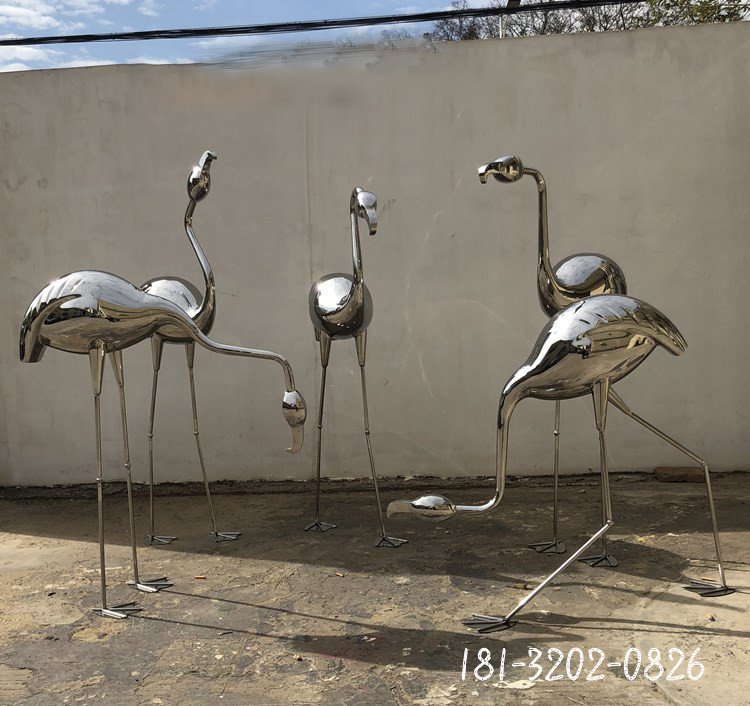 不锈钢锻造火烈鸟雕塑 (3)