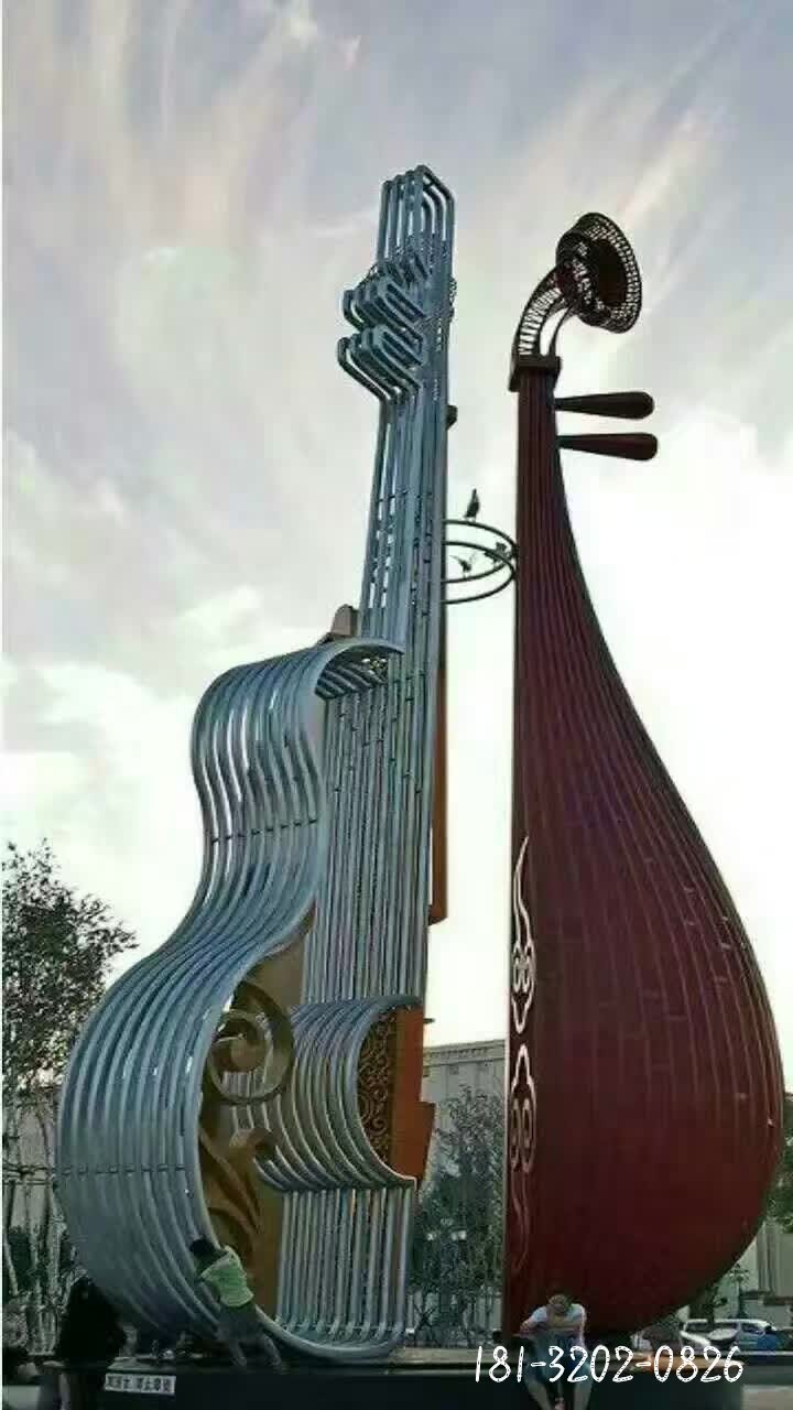 不锈钢大提琴乐器雕塑 (1)