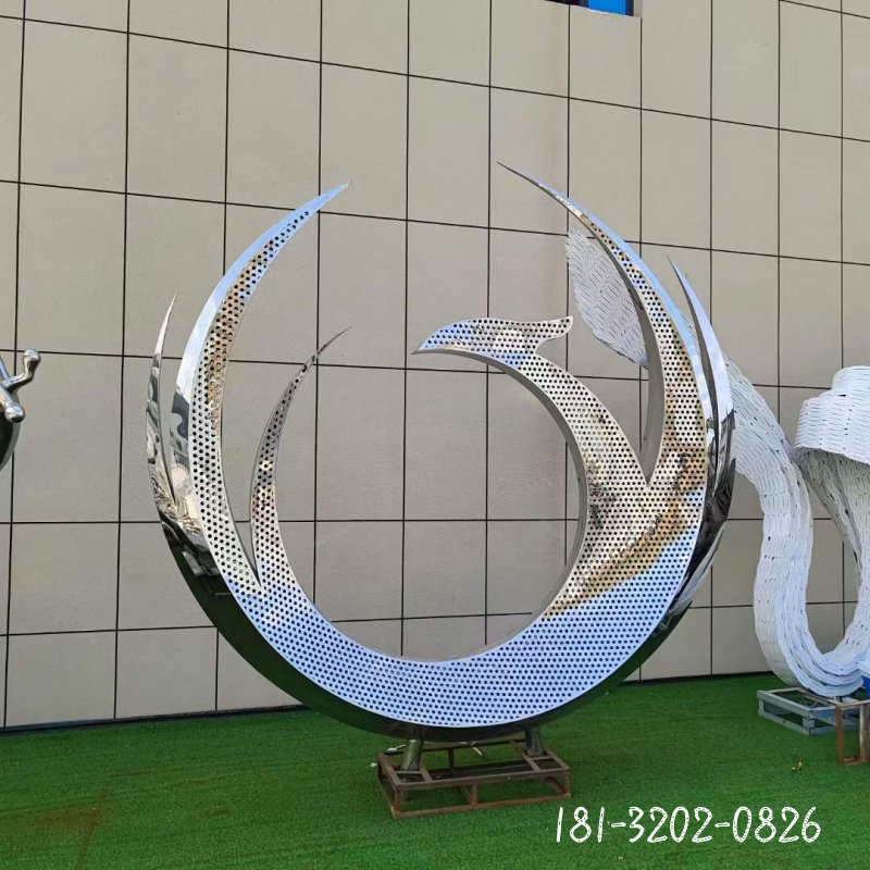 不锈钢抽象凤凰月亮雕塑 (3)