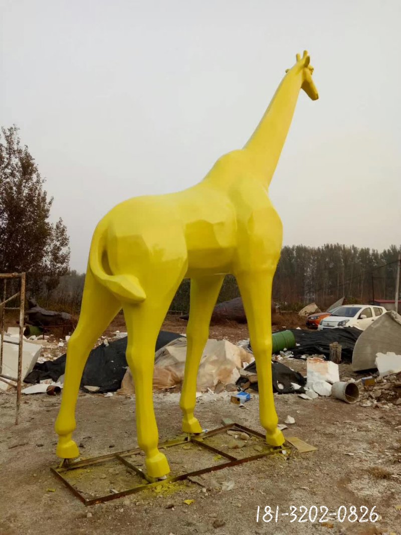 不锈钢大型几何抽象长颈鹿雕塑 (3)
