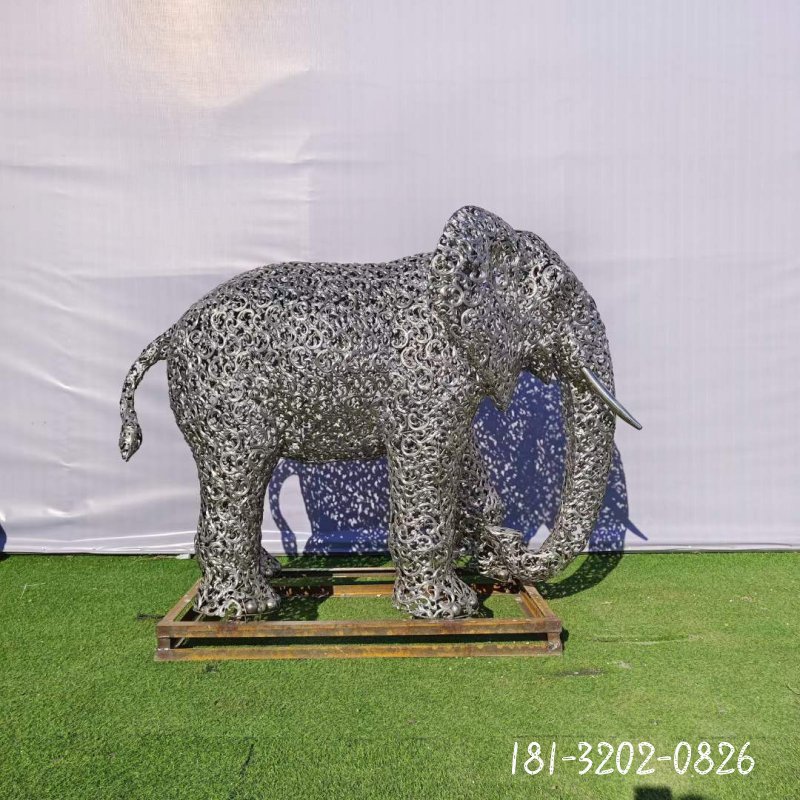 不锈钢镂空大象动物雕塑 (1)