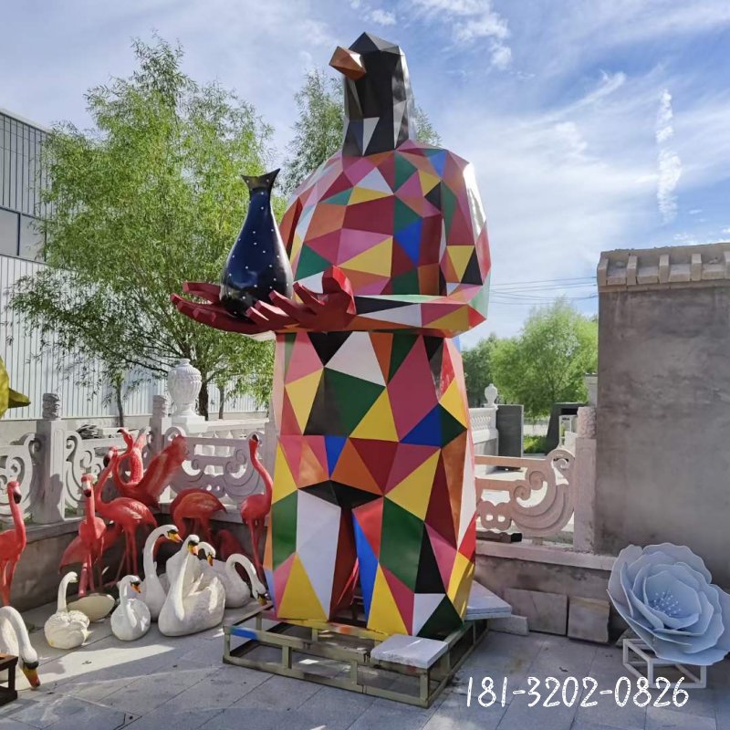 彩色企鹅大型不锈钢切面雕塑 (1)