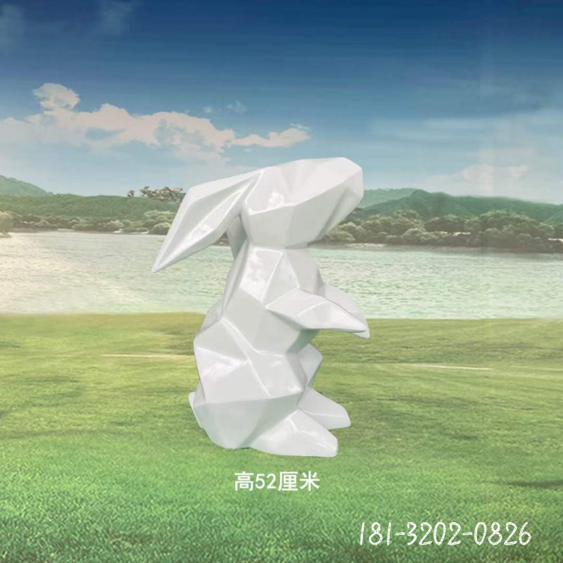 不锈钢几何兔子动物雕塑 (1)