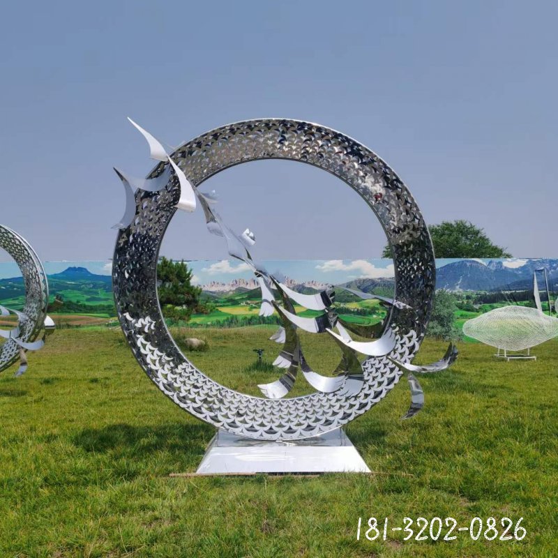 不锈钢抽象圆环大雁雕塑 (2)