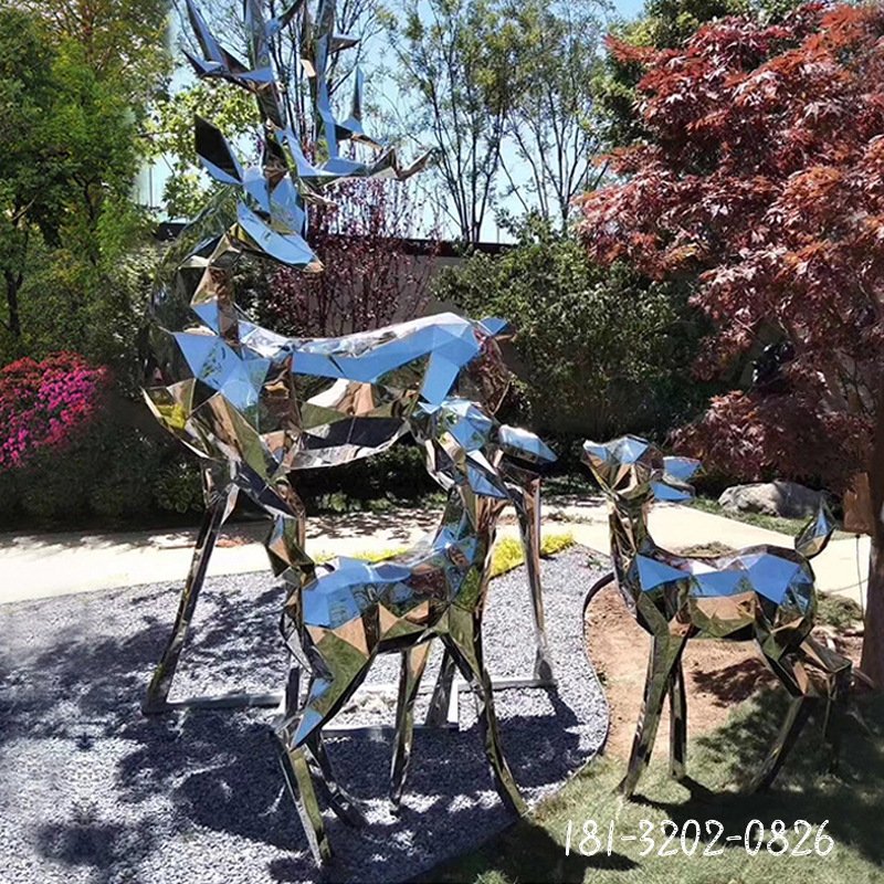 不锈钢抽象几何母子鹿雕塑 (3)[1]