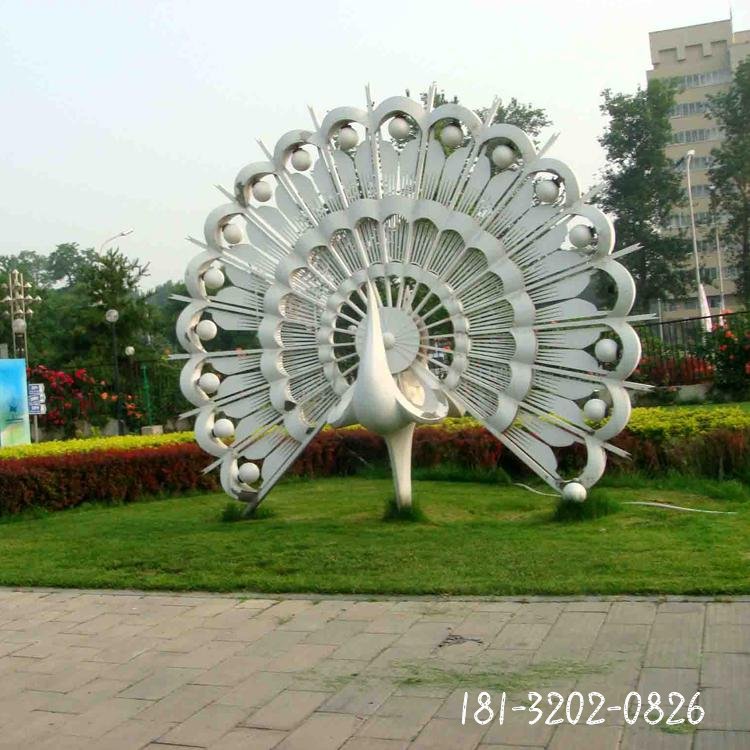 不锈钢抽象孔雀,公园动物雕塑 (2)