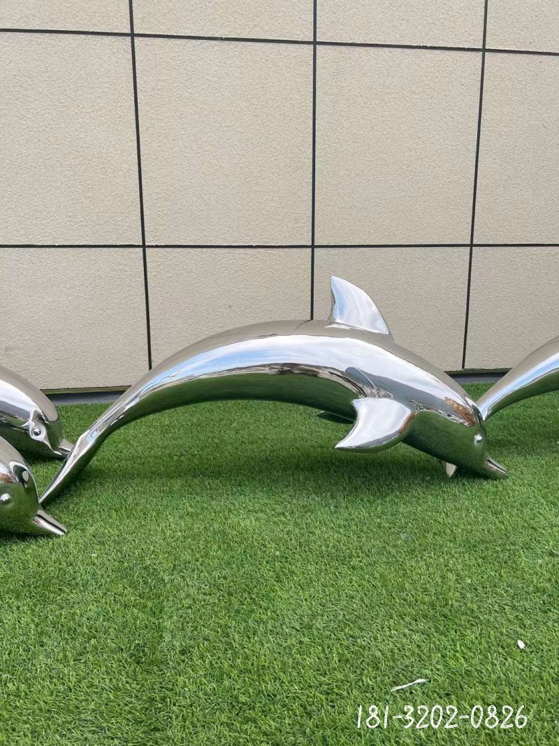 草坪海豚动物不锈钢雕塑