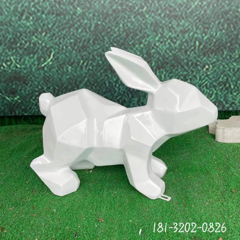 不锈钢几何抽象兔子雕塑 (5)