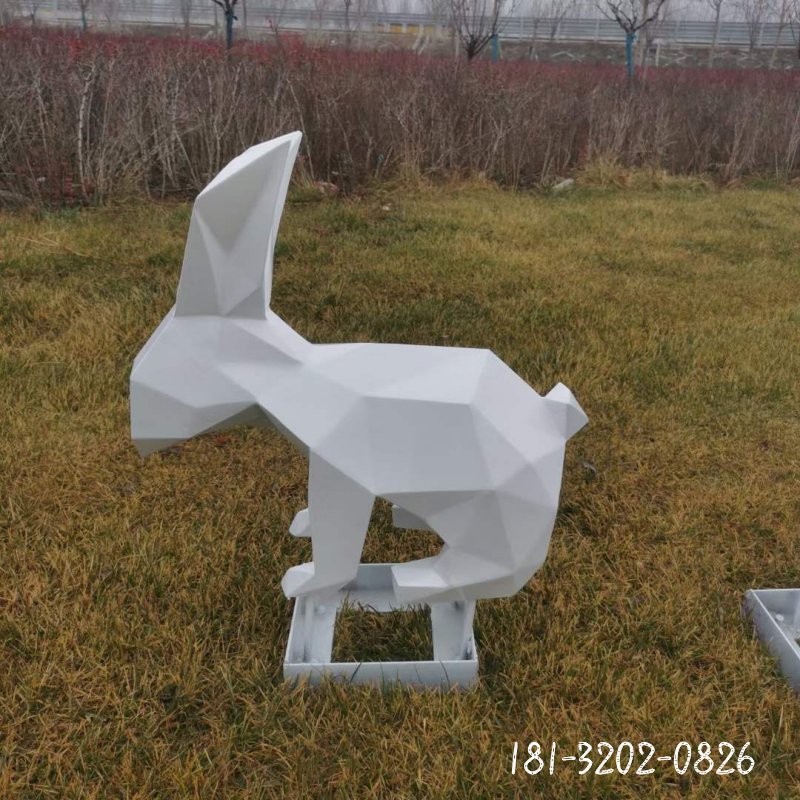 不锈钢切面几何抽象兔子雕塑 (6)