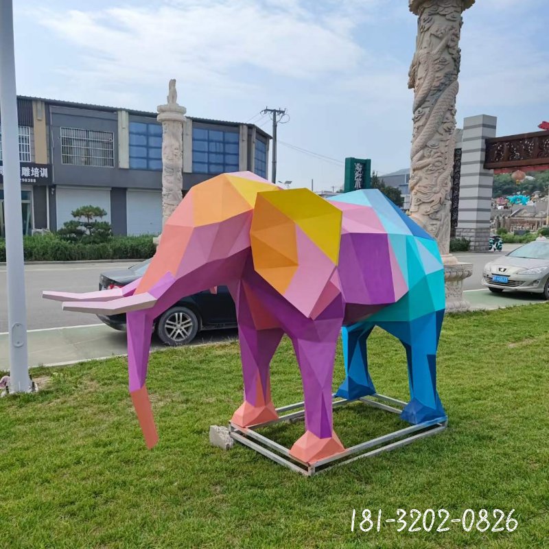 不锈钢彩色几何大象雕塑 (5)