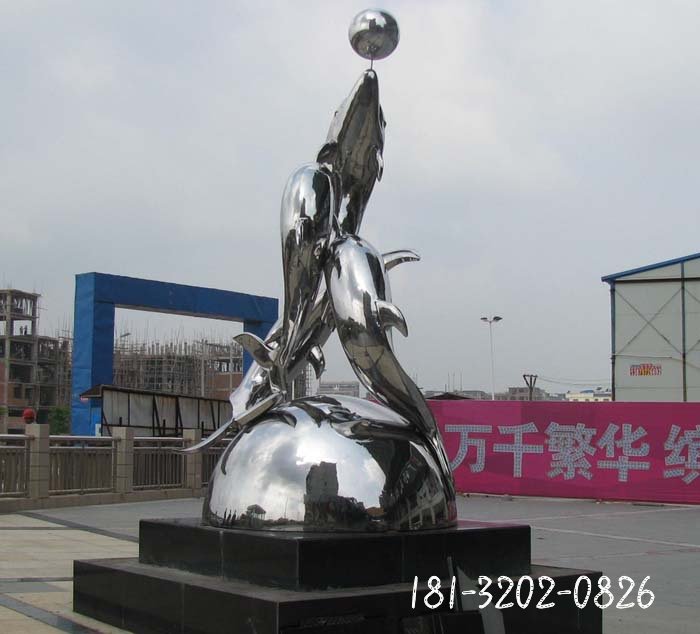不锈钢海豚雕塑,三个海豚雕塑 (1)