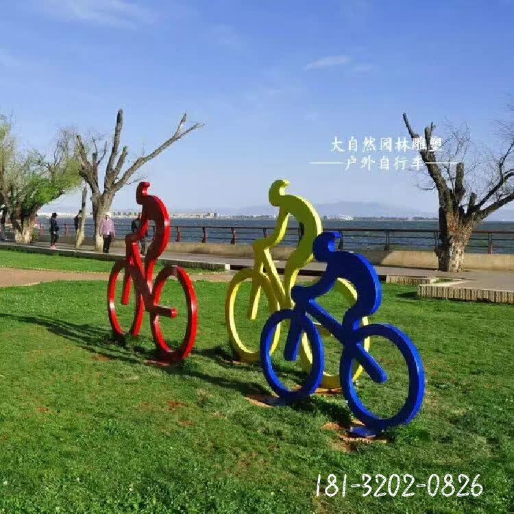 不锈钢抽象骑单车人物雕塑 (2)