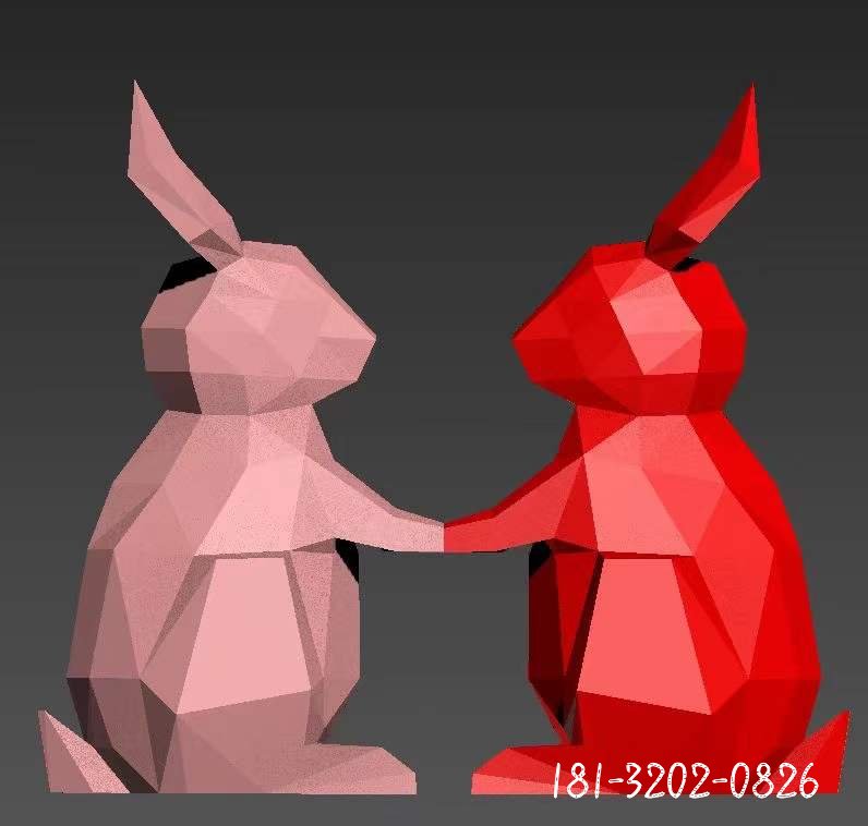 不锈钢几何切面兔子雕塑 (2)