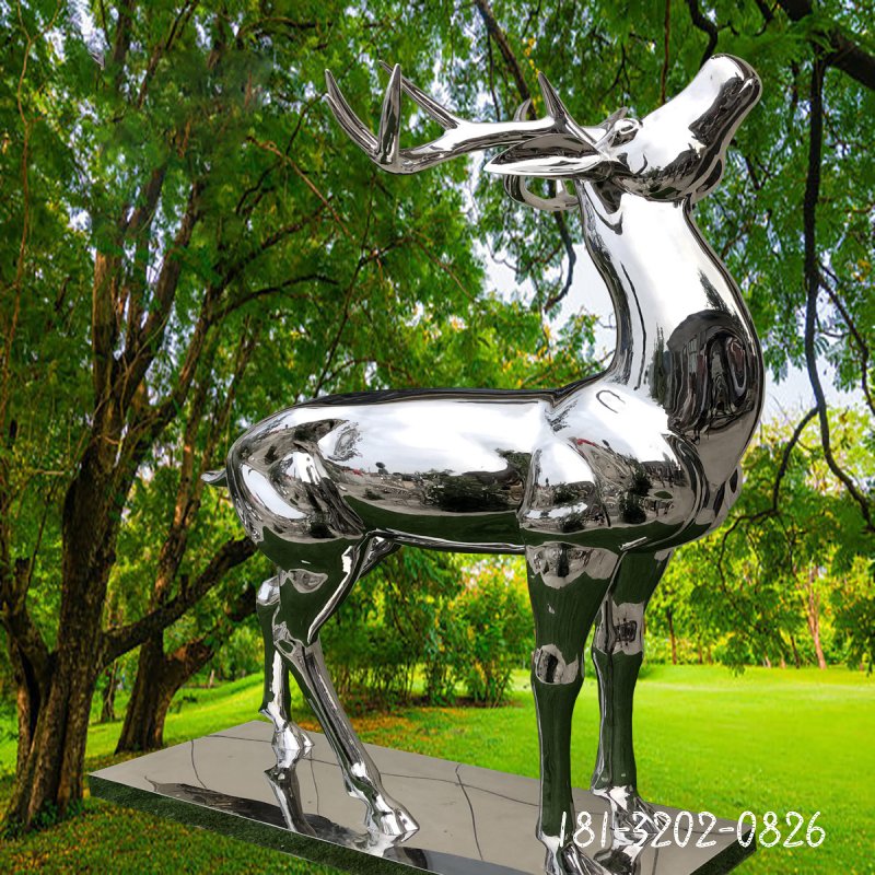 不锈钢镜面鹿园林景观雕塑 (3)