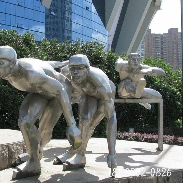 不锈钢滑冰和跨栏人物雕塑，公园景观雕塑[1]