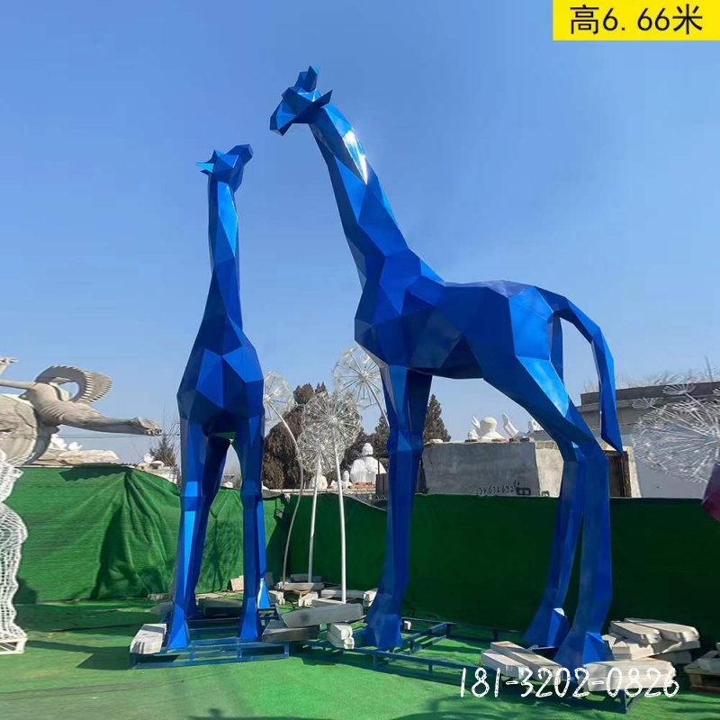 不锈钢切面长颈鹿动物雕塑 (1)